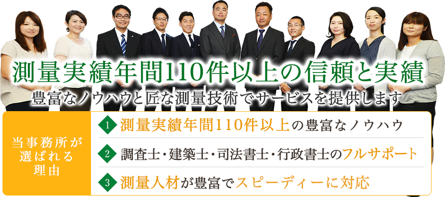 測量実績年間110件以上の信頼と実績